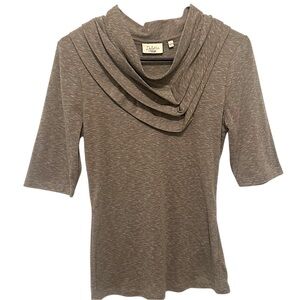 Deletta by Anthropologie Heather Brown/Grey Cowl Neck‎ Layered Detail Top Size S
